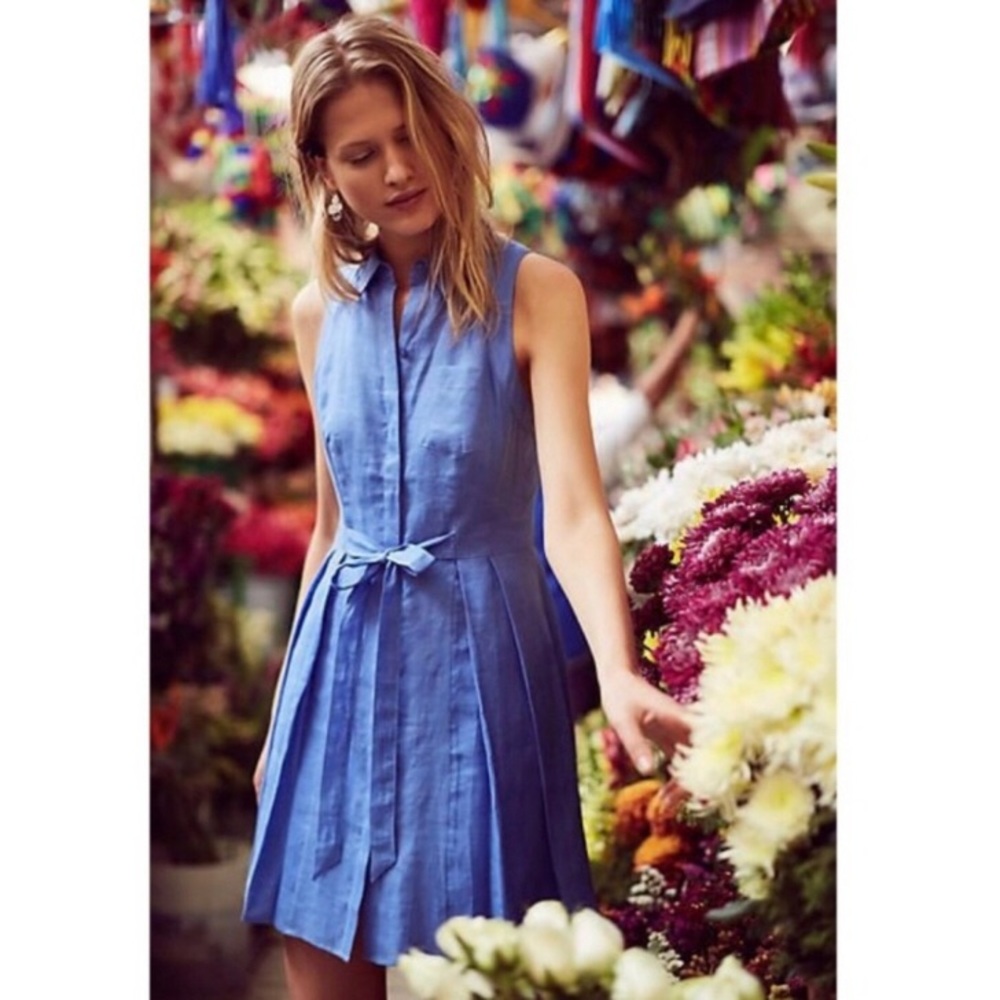 HD in Paris blue linen shirt dress